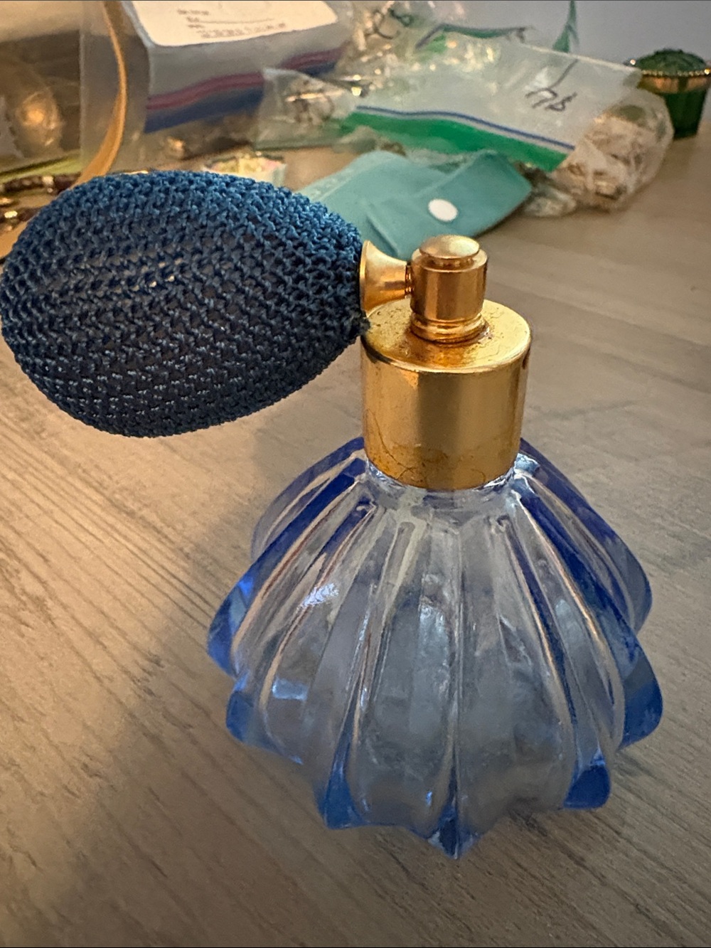 Vintage Style Blue Glass Atomizer Perfume Bottle with Bulb